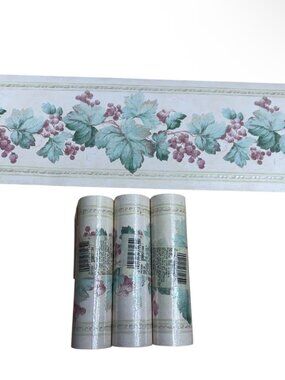 3 Rolls Brewster Vintage Wallpaper Border Vines Berries Grapes Textured NEW
